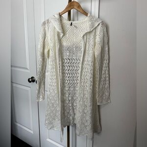 Poof! Cream Open-Knit Hooded Cardigan